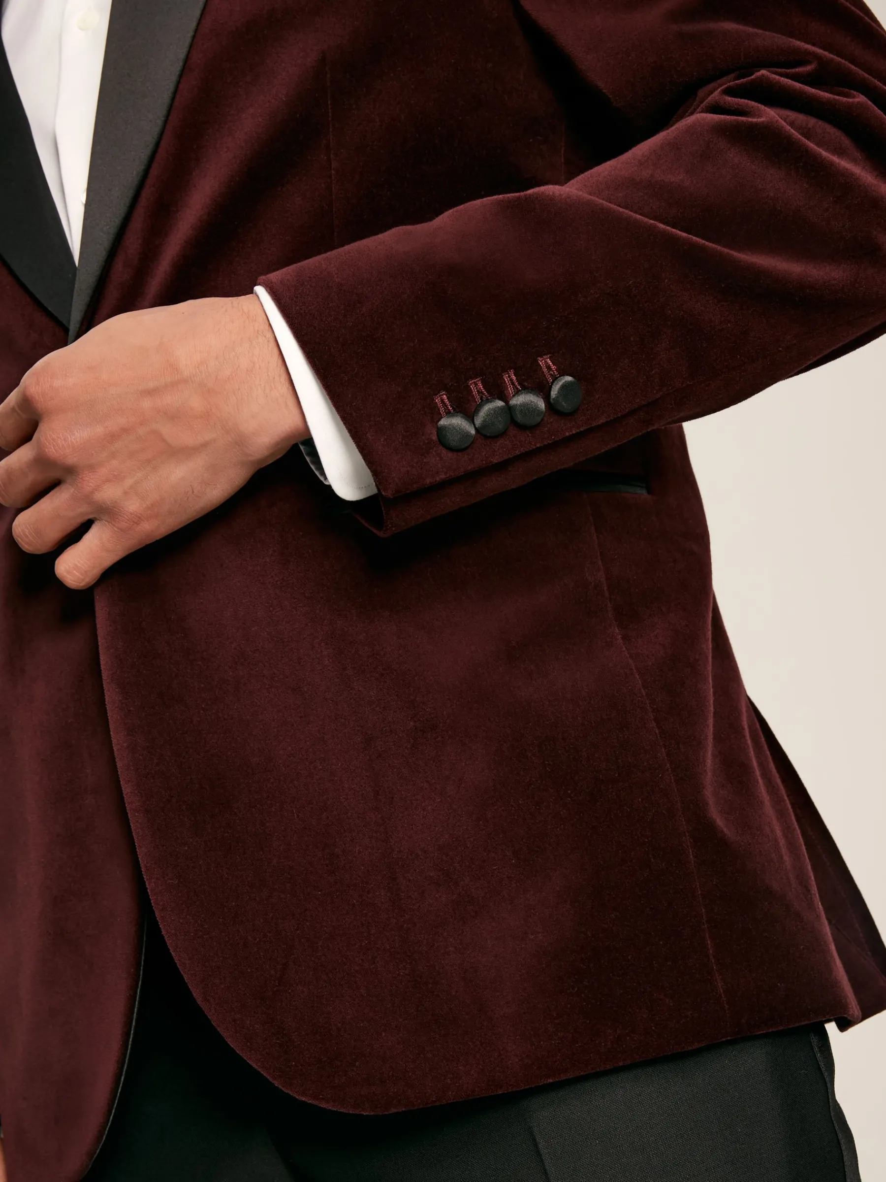 Burgundy Red Slim Fit Velvet Blazer<Joules New