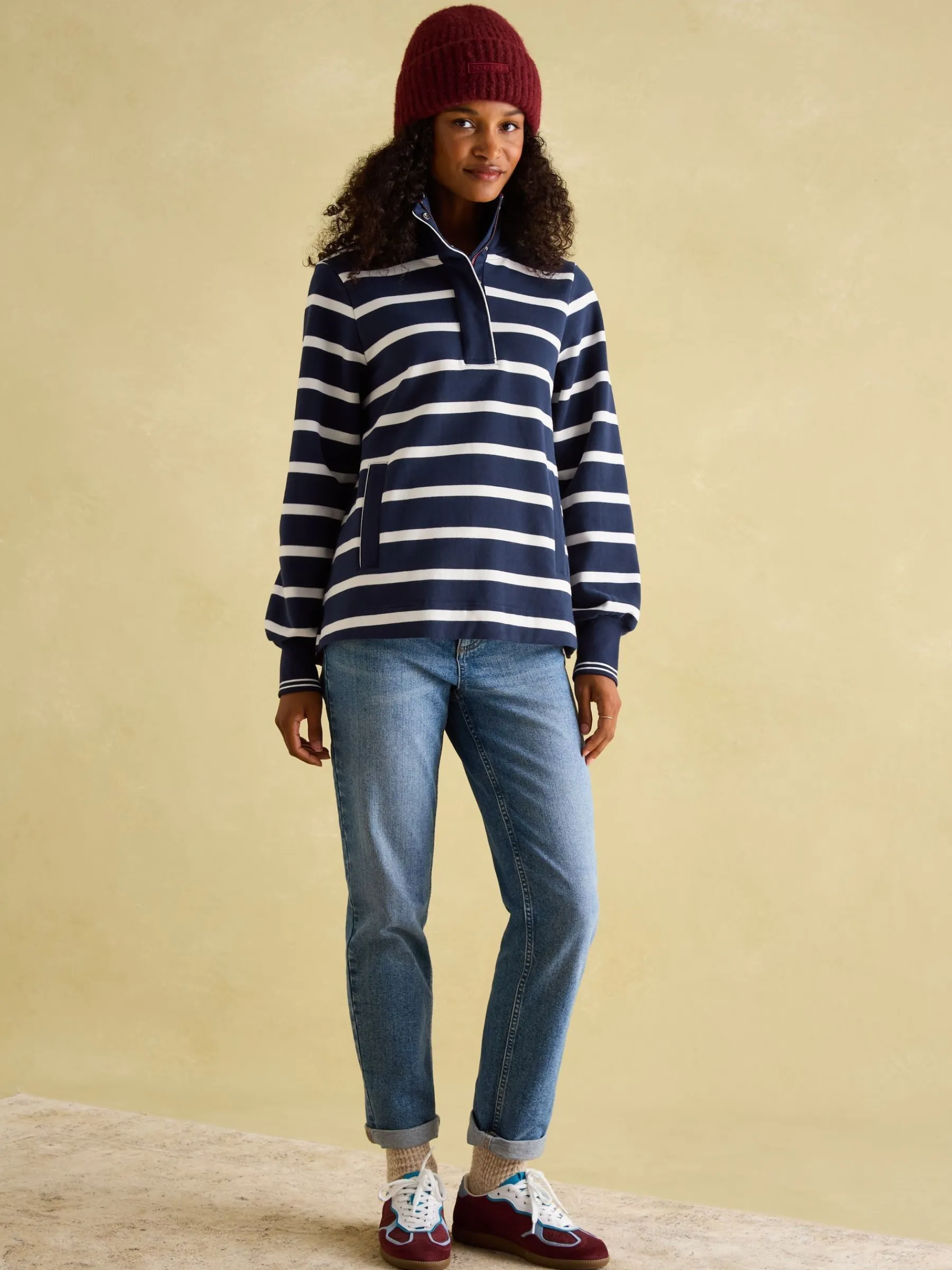Burnham Navy Blue Funnel Neck Quarter Zip Sweatshirt<Joules