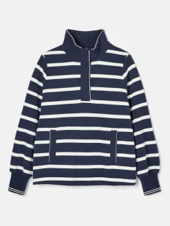 Burnham Navy Blue Funnel Neck Quarter Zip Sweatshirt<Joules