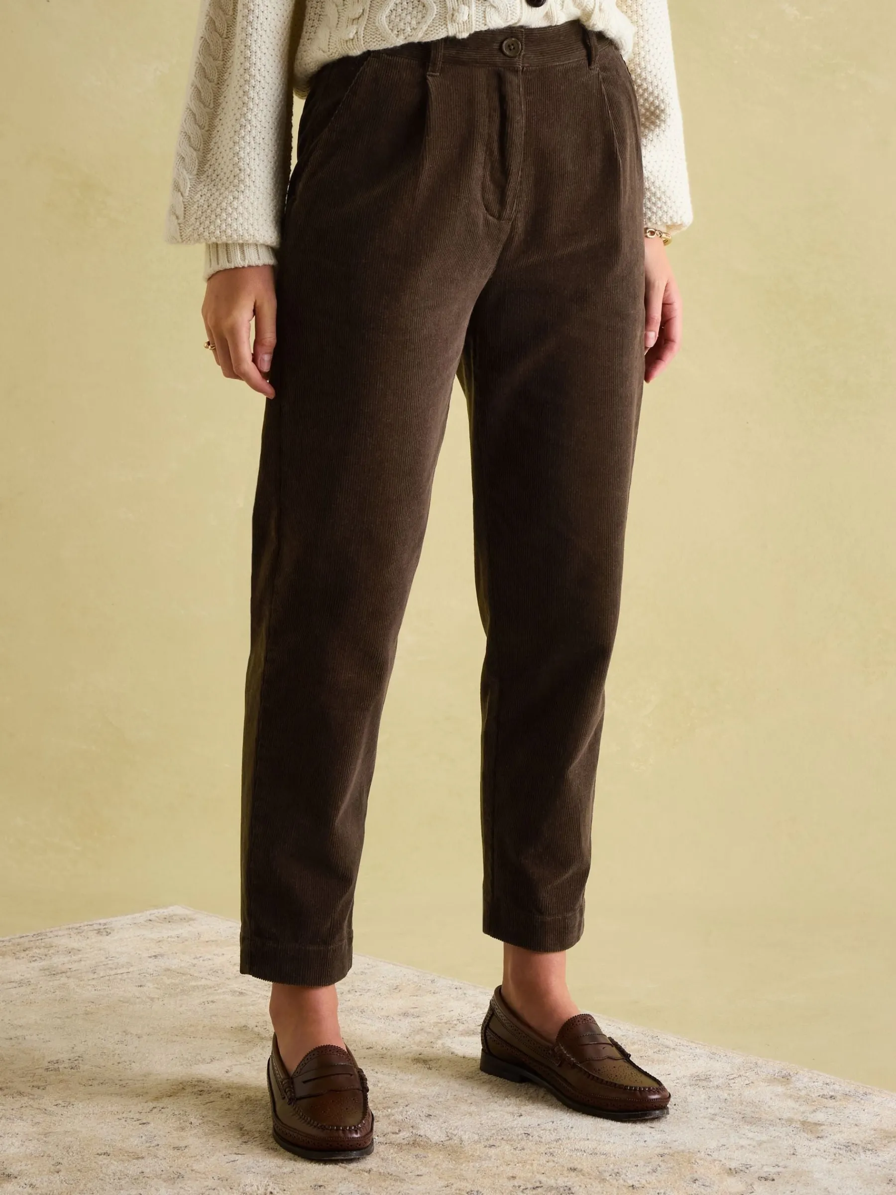 Calla Dark Brown Corduroy Tapered Trousers<Joules Clearance