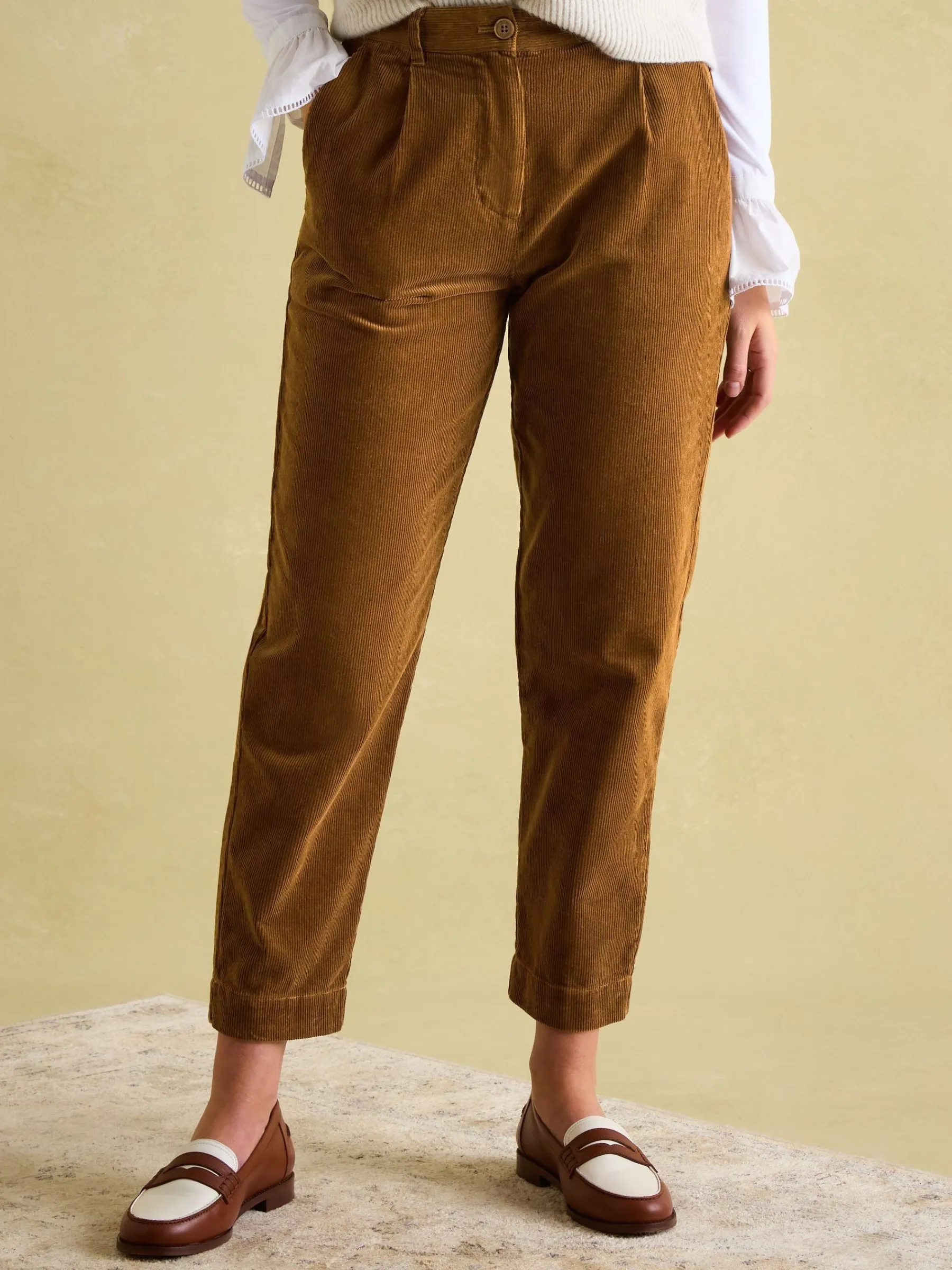 Calla Tan Brown Corduroy Tapered Trousers<Joules Hot