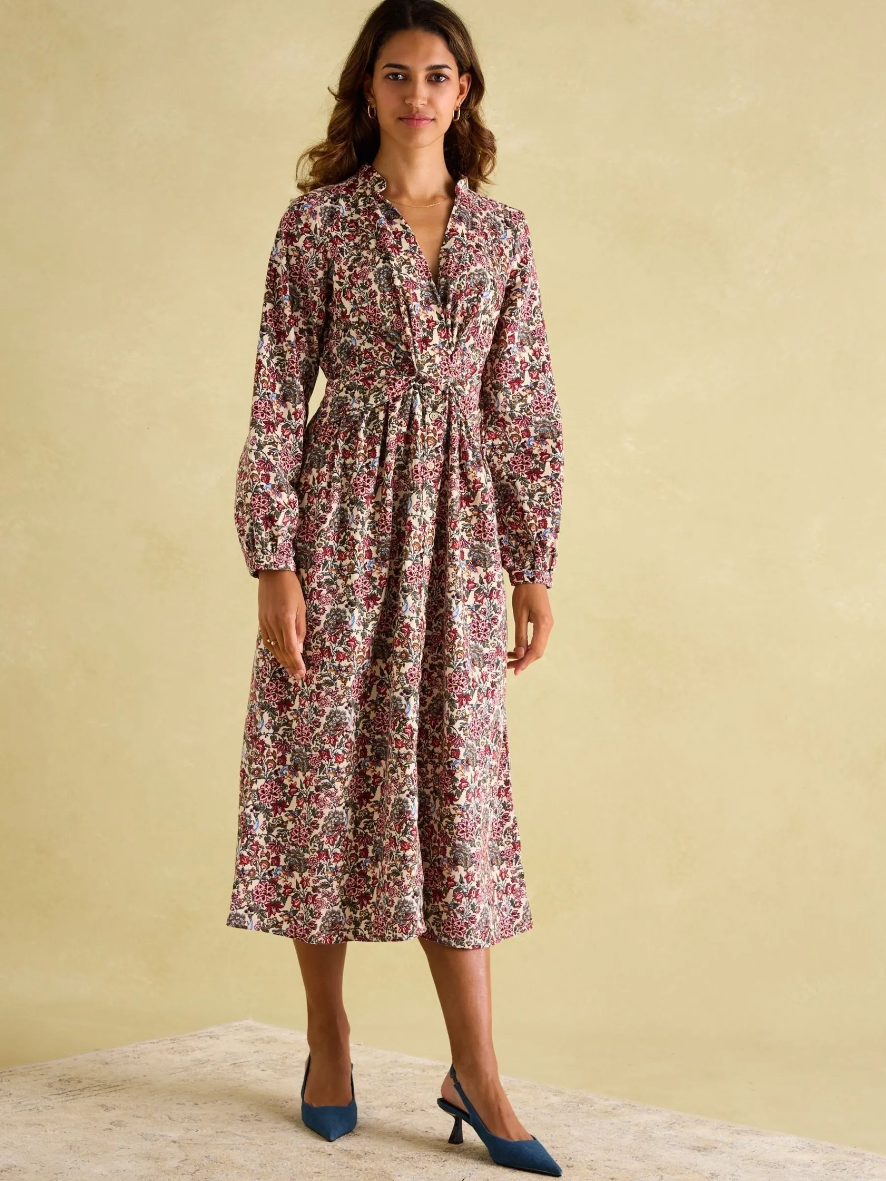 Cara Cream Ditsy Cord Twisted Front Dress<Joules New