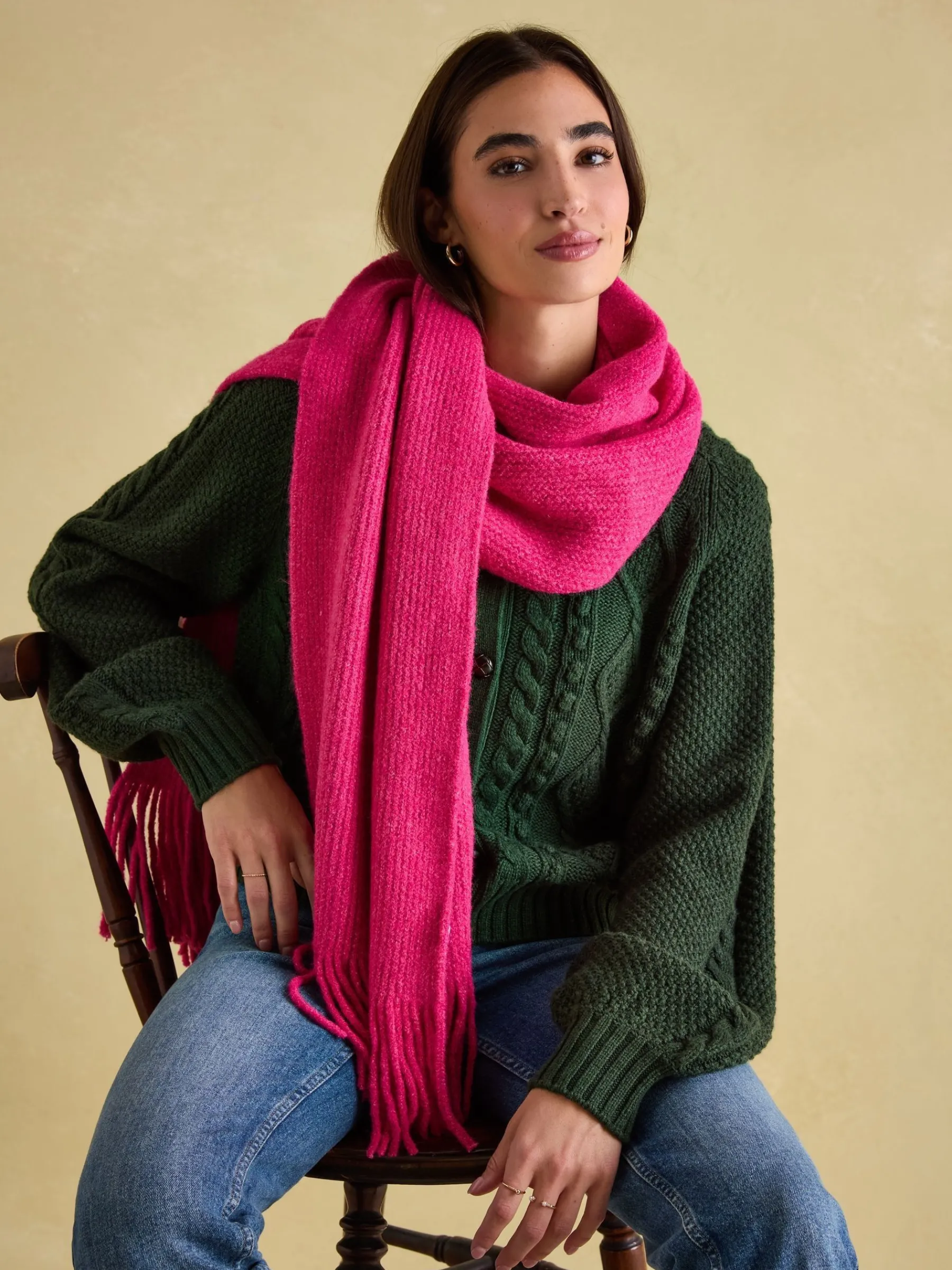 Caversham Bright Pink Knitted Scarf<Joules Discount