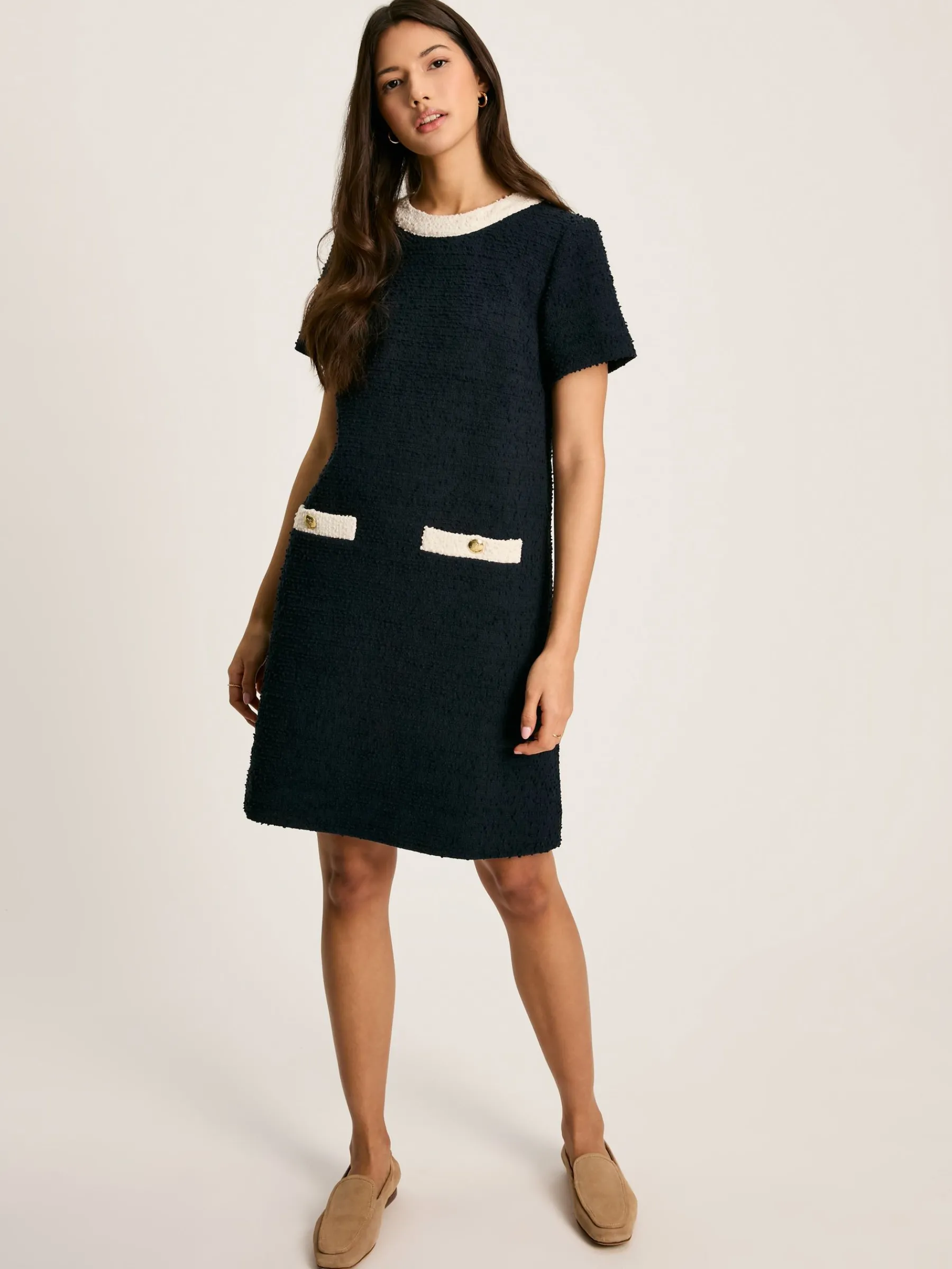 Celeste Navy Blue Mini Boucle Dress<Joules Clearance