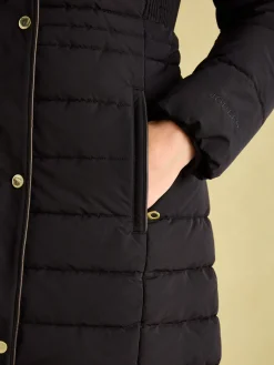 Cherington Showerproof Longline Padded Coat with Faux Fur Hood<Joules