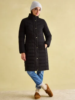 Cherington Showerproof Longline Padded Coat with Faux Fur Hood<Joules