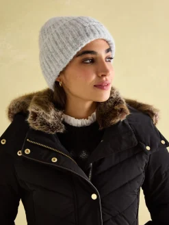 Cherington Showerproof Longline Padded Coat with Faux Fur Hood<Joules