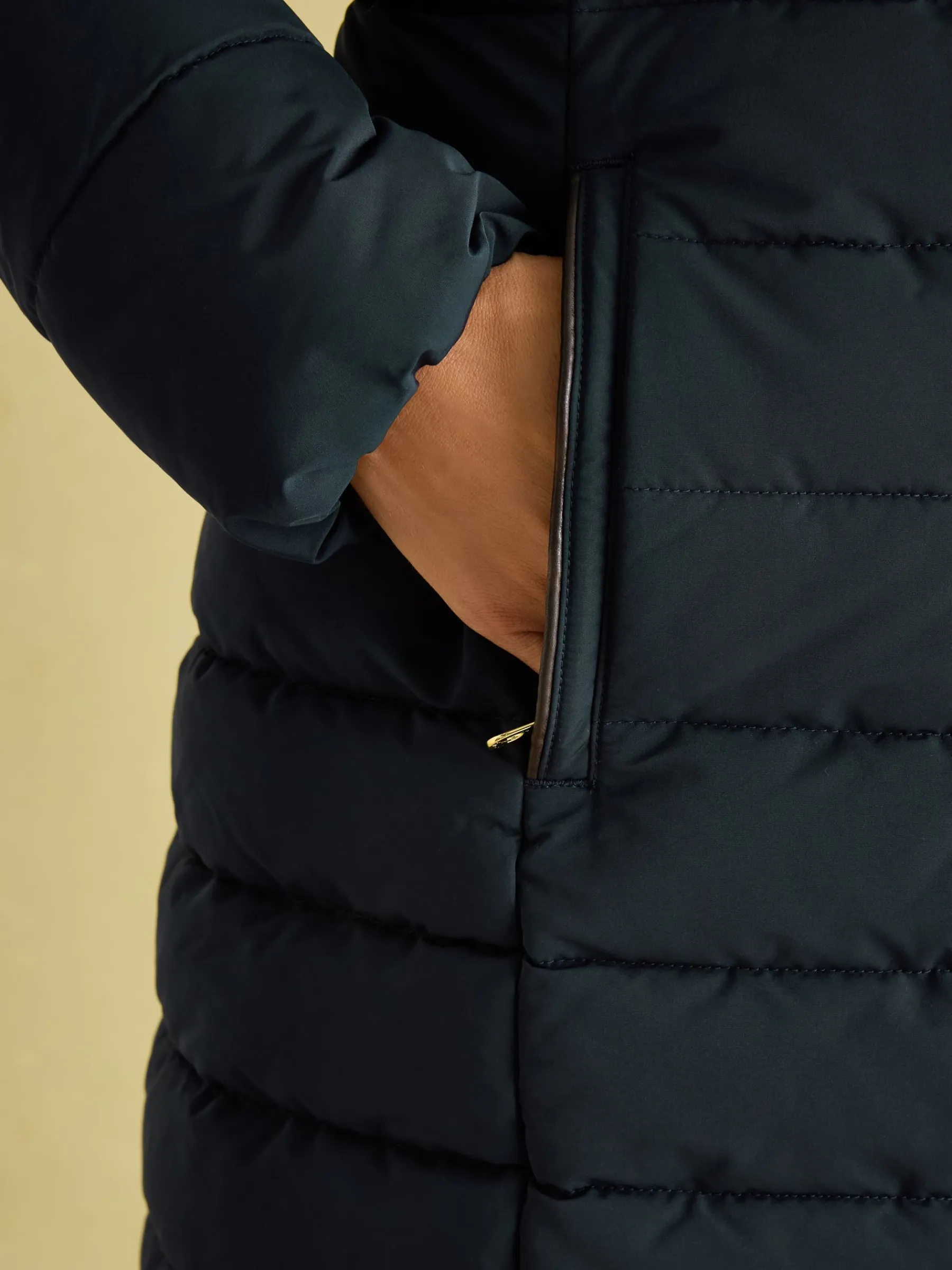 Cherington Showerproof Longline Padded Coat with Faux Fur Hood<Joules Clearance