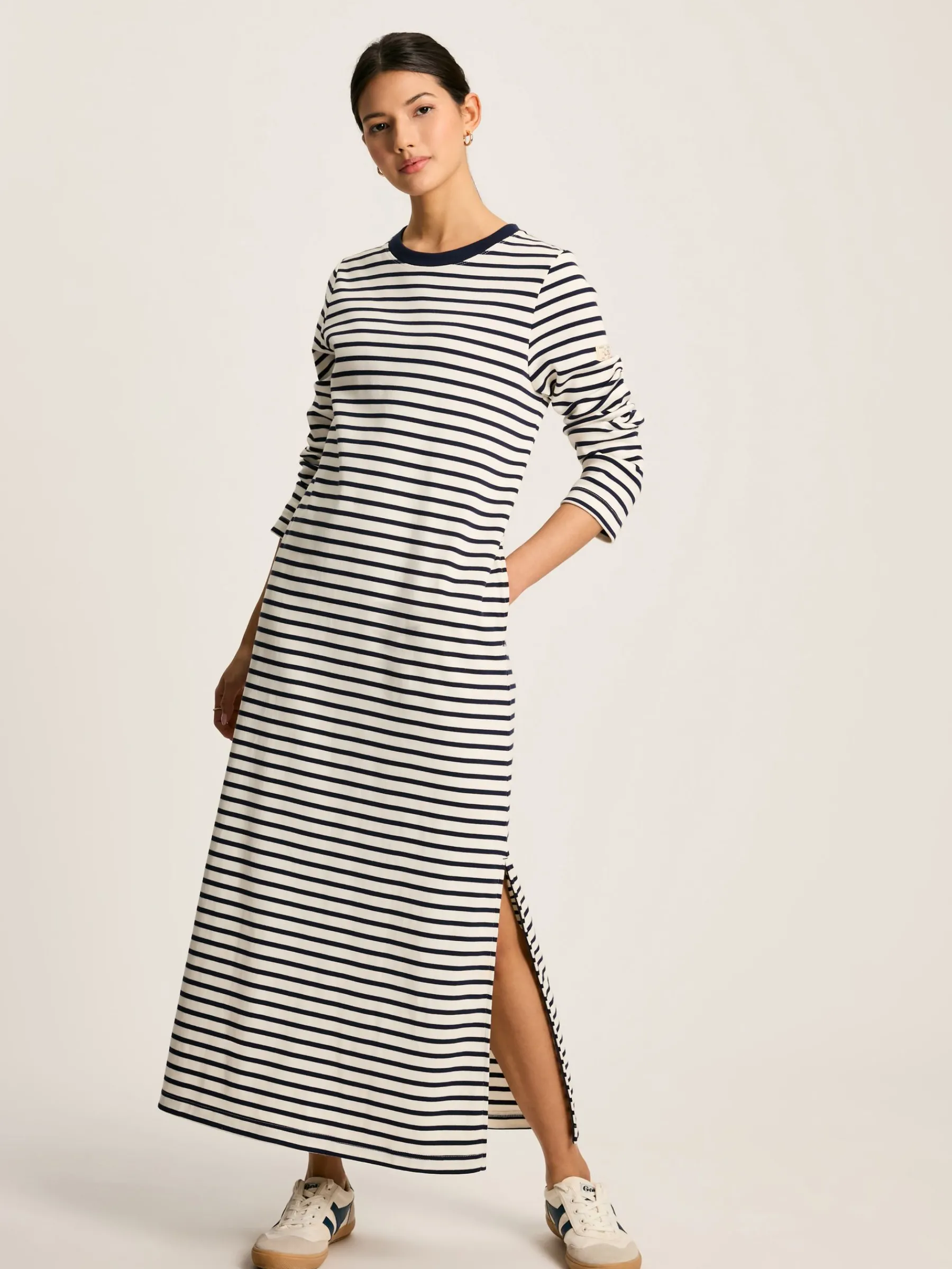 Cleo Navy& White Striped Long Sleeve Jersey Midi Dress<Joules