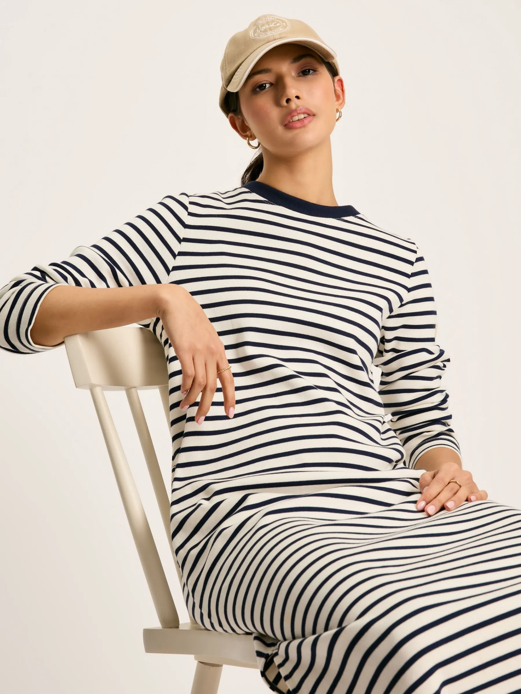 Cleo Navy& White Striped Long Sleeve Jersey Midi Dress<Joules