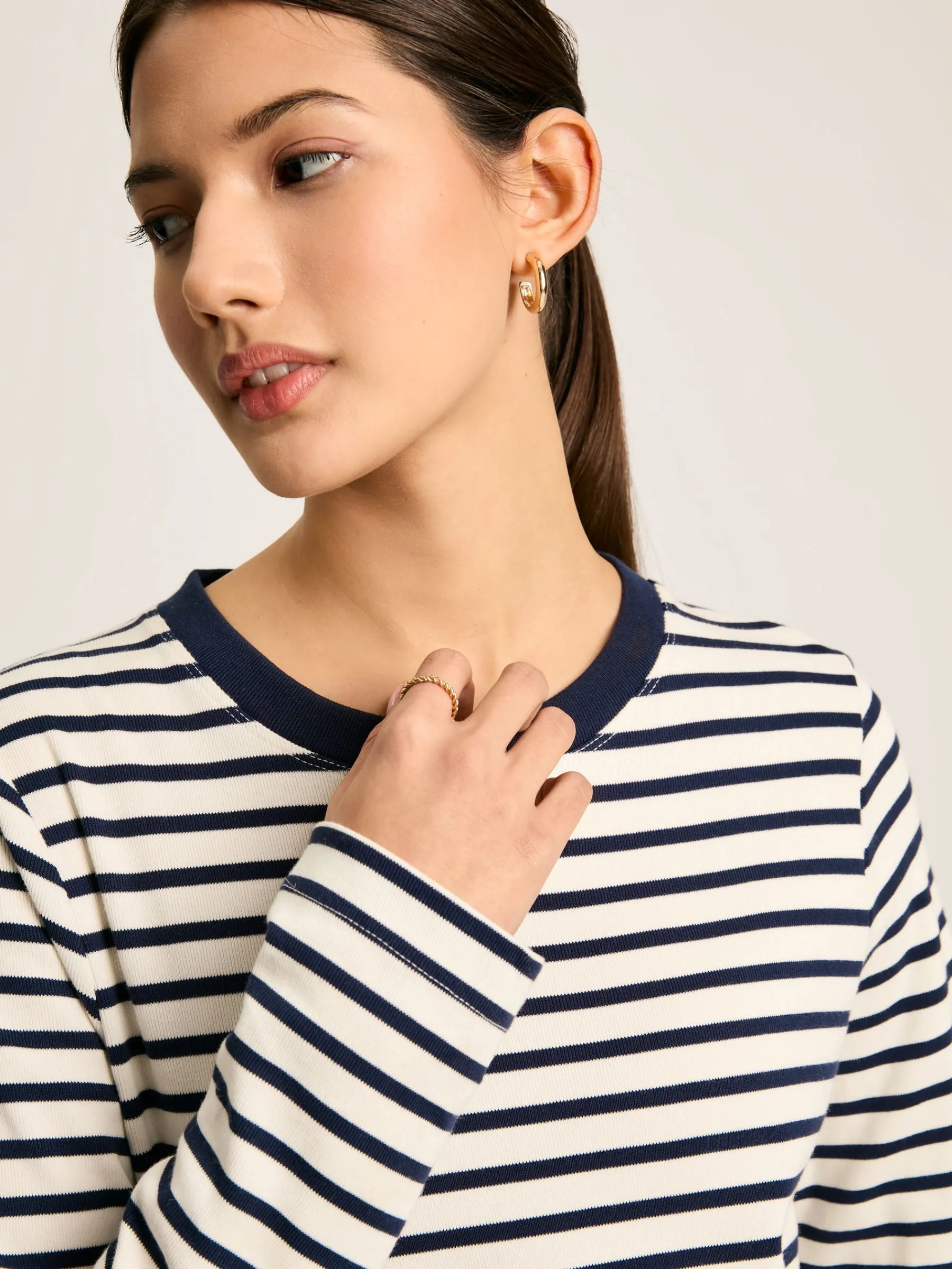 Cleo Navy& White Striped Long Sleeve Jersey Midi Dress<Joules