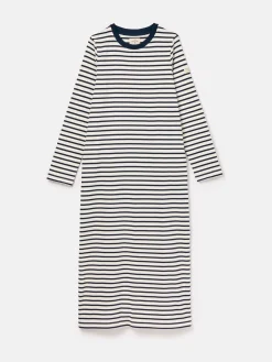 Cleo Navy& White Striped Long Sleeve Jersey Midi Dress<Joules