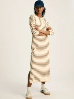 Cleo Tan Brown Striped Long Sleeve Jersey Midi Dress<Joules Sale