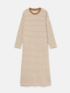 Cleo Tan Brown Striped Long Sleeve Jersey Midi Dress<Joules Sale