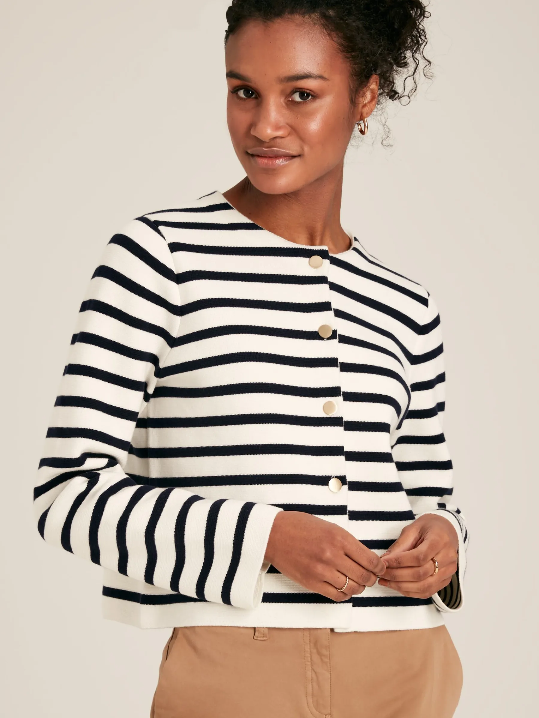 Constance Cream & Navy Striped Cotton Cardigan<Joules Best