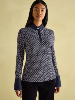 Cordelia Navy geo Long Sleeve Top<Joules
