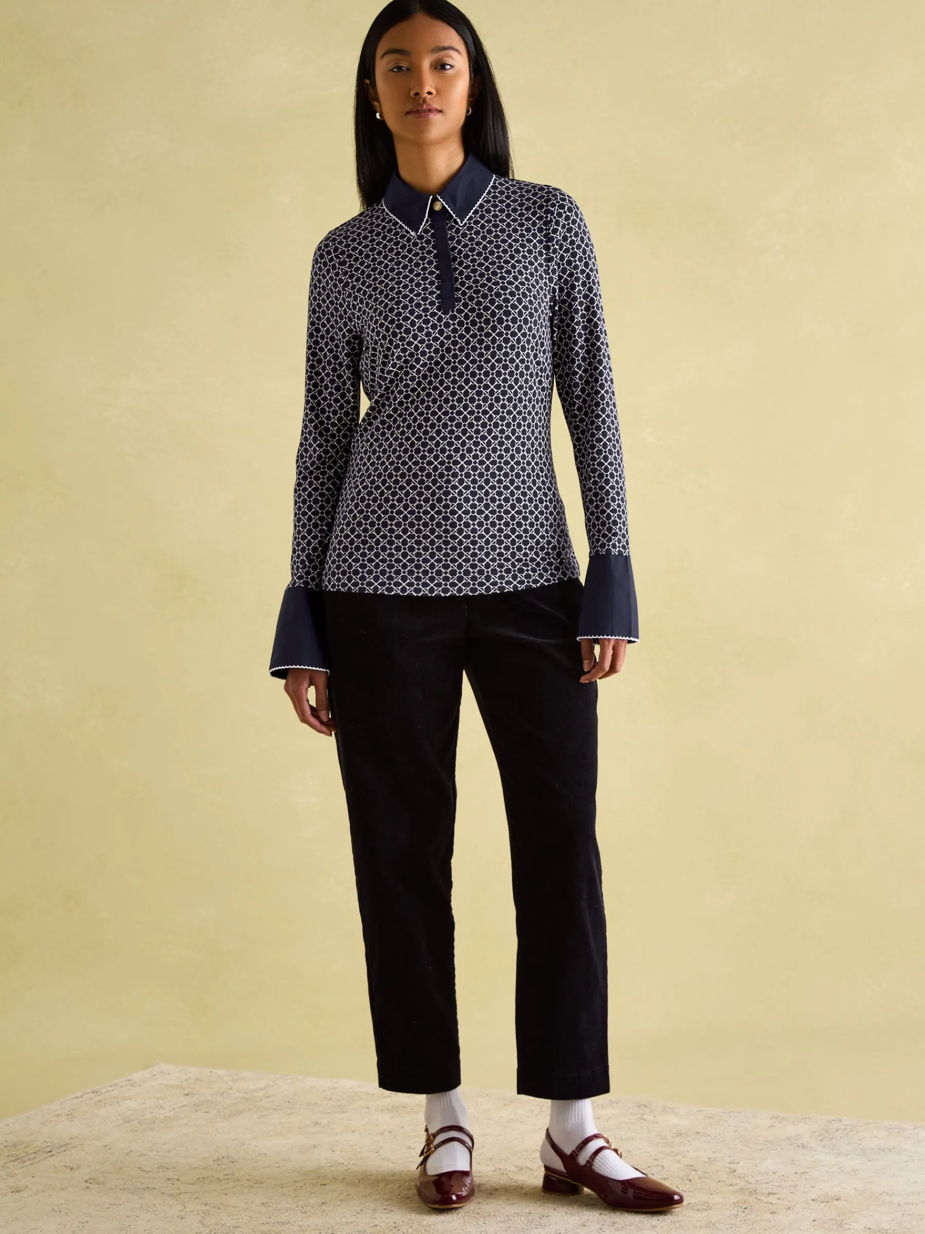 Cordelia Navy geo Long Sleeve Top<Joules