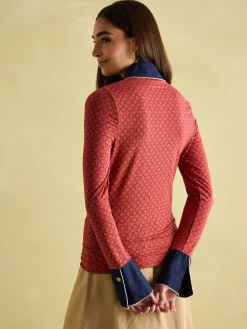 Cordelia Red Geo Long Sleeve Top<Joules Best
