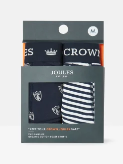Crown Navy & White Crest Pack of Two Cotton Boxers<Joules