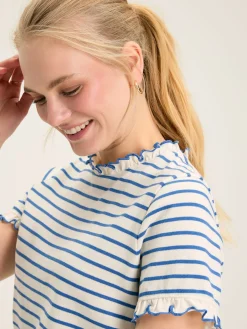Daisy Cream & Blue Short Sleeve Frilled Neck Top<Joules Sale