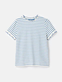 Daisy Cream & Blue Short Sleeve Frilled Neck Top<Joules Sale