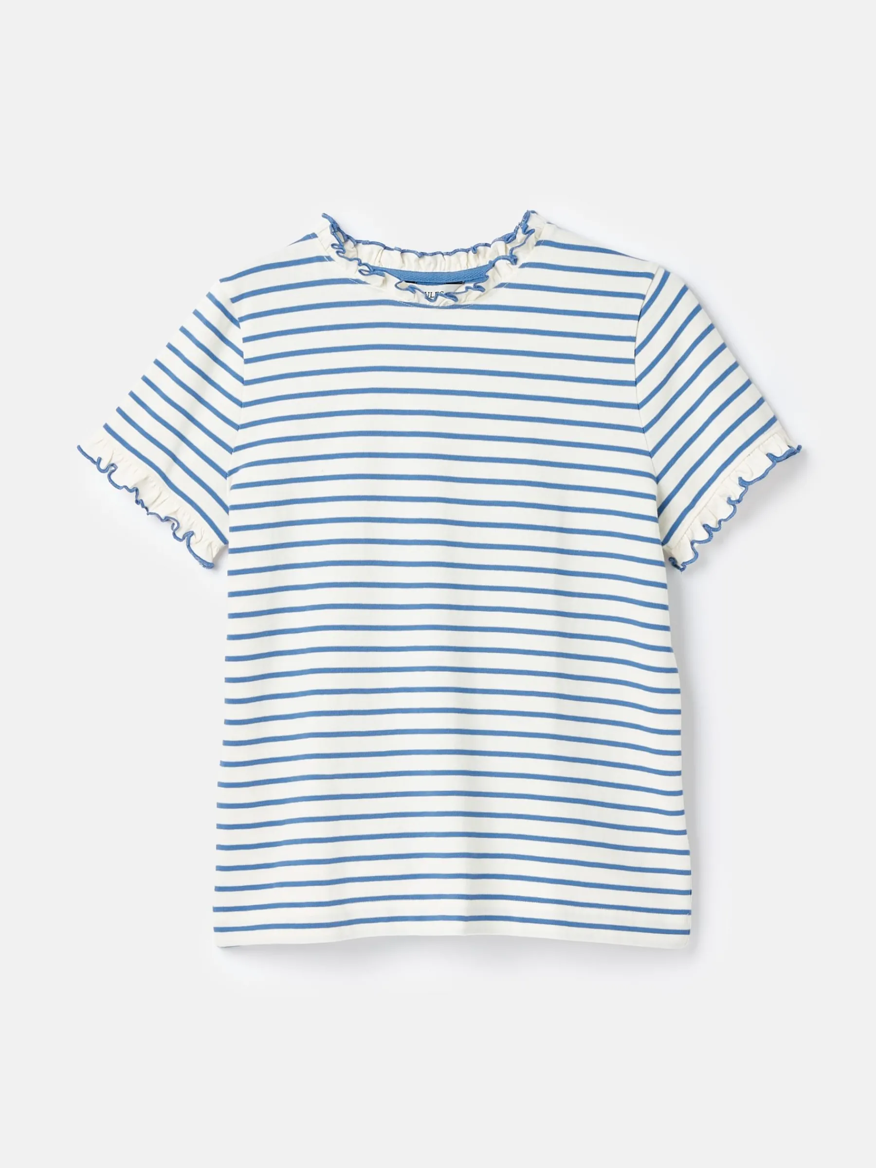Daisy Cream & Blue Short Sleeve Frilled Neck Top<Joules Sale