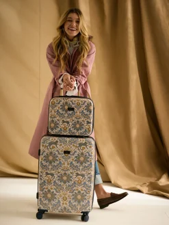 Damask Print Large Four Wheel Hard Shell Suitcase<Joules Online