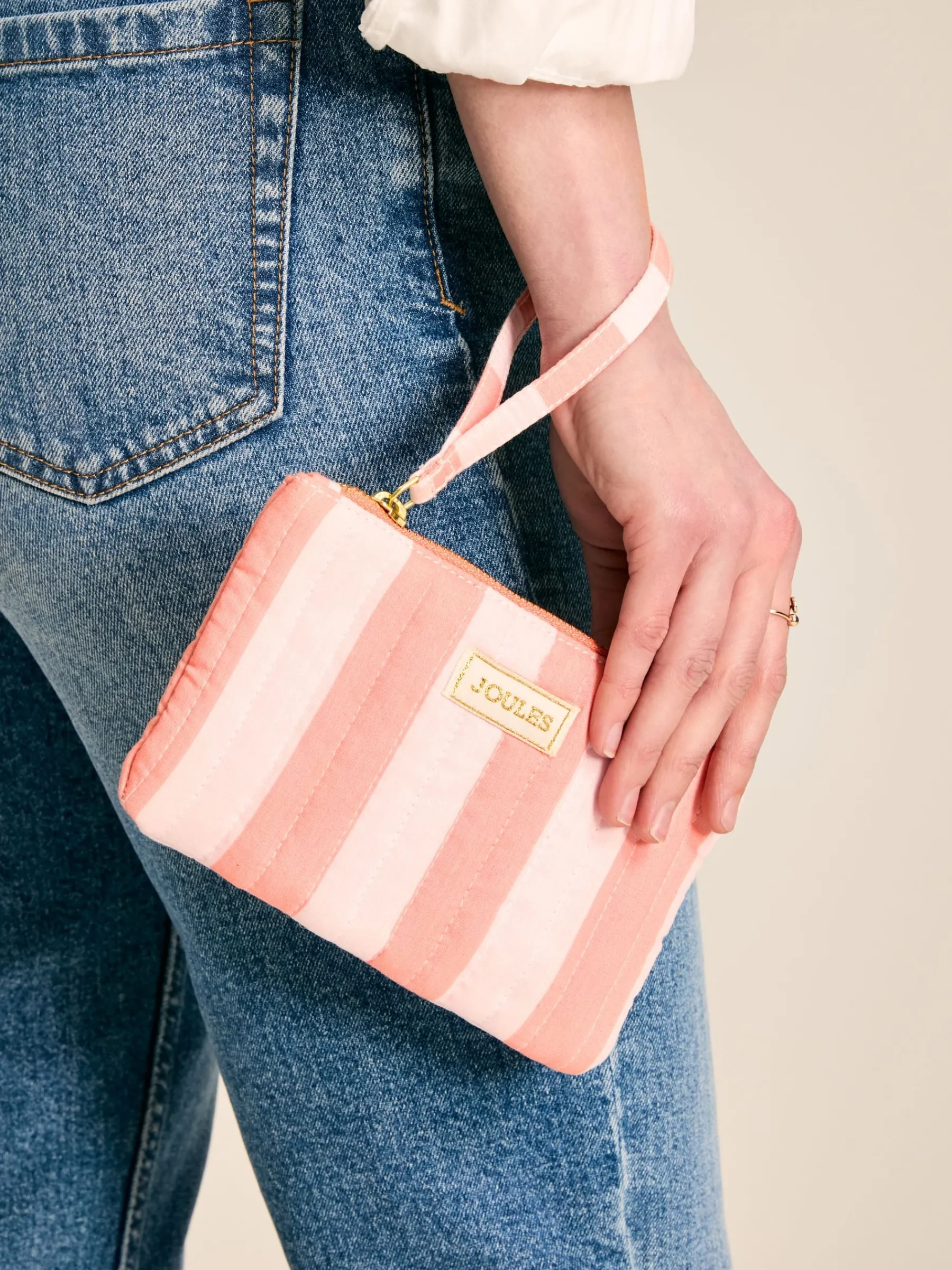 Daphne Pink & Orange Striped Wrist Purse<Joules Hot
