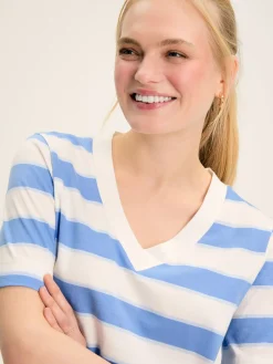 Darcey Blue Stripe V-Neck T-Shirt<Joules Discount