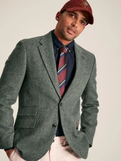Dark Green Herringbone Texture Slim Fit Blazer<Joules New