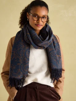 Elissa Navy & Camel Double-Sided Jacquard Scarf<Joules Sale