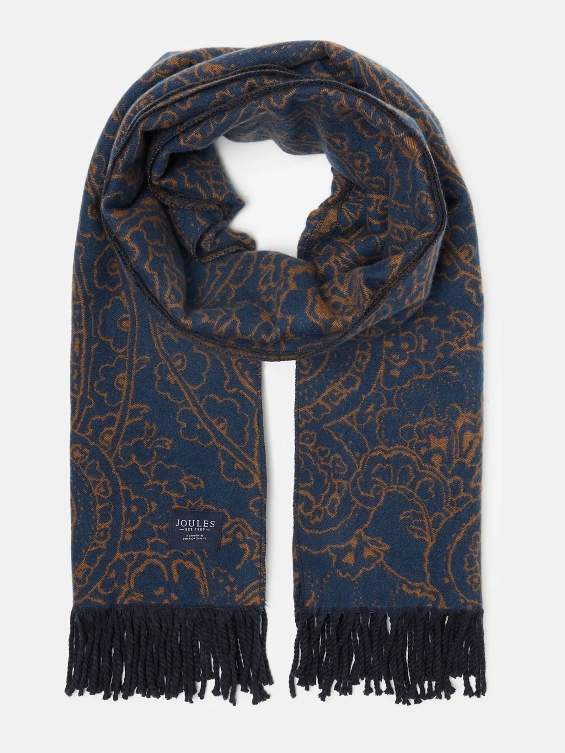 Elissa Navy & Camel Double-Sided Jacquard Scarf<Joules Sale