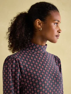 Elizabeth Blue Floral High Neck Jersey Top<Joules