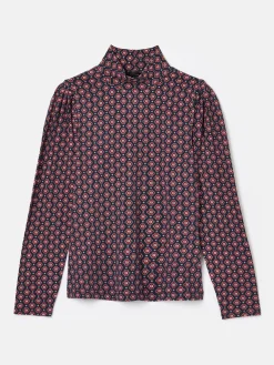 Elizabeth Blue Floral High Neck Jersey Top<Joules