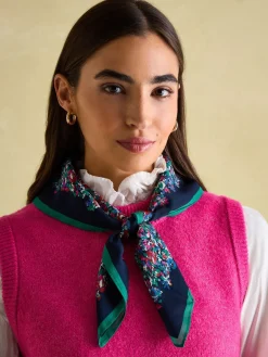 Elsie Multi Navy Printed Lightweight Square Scarf<Joules Discount