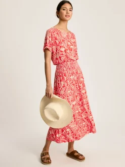 Emmeline Red Paisley Short Sleeve Midi Dress<Joules Sale