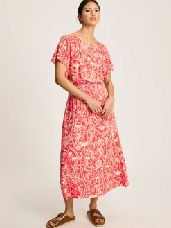 Emmeline Red Paisley Short Sleeve Midi Dress<Joules Sale