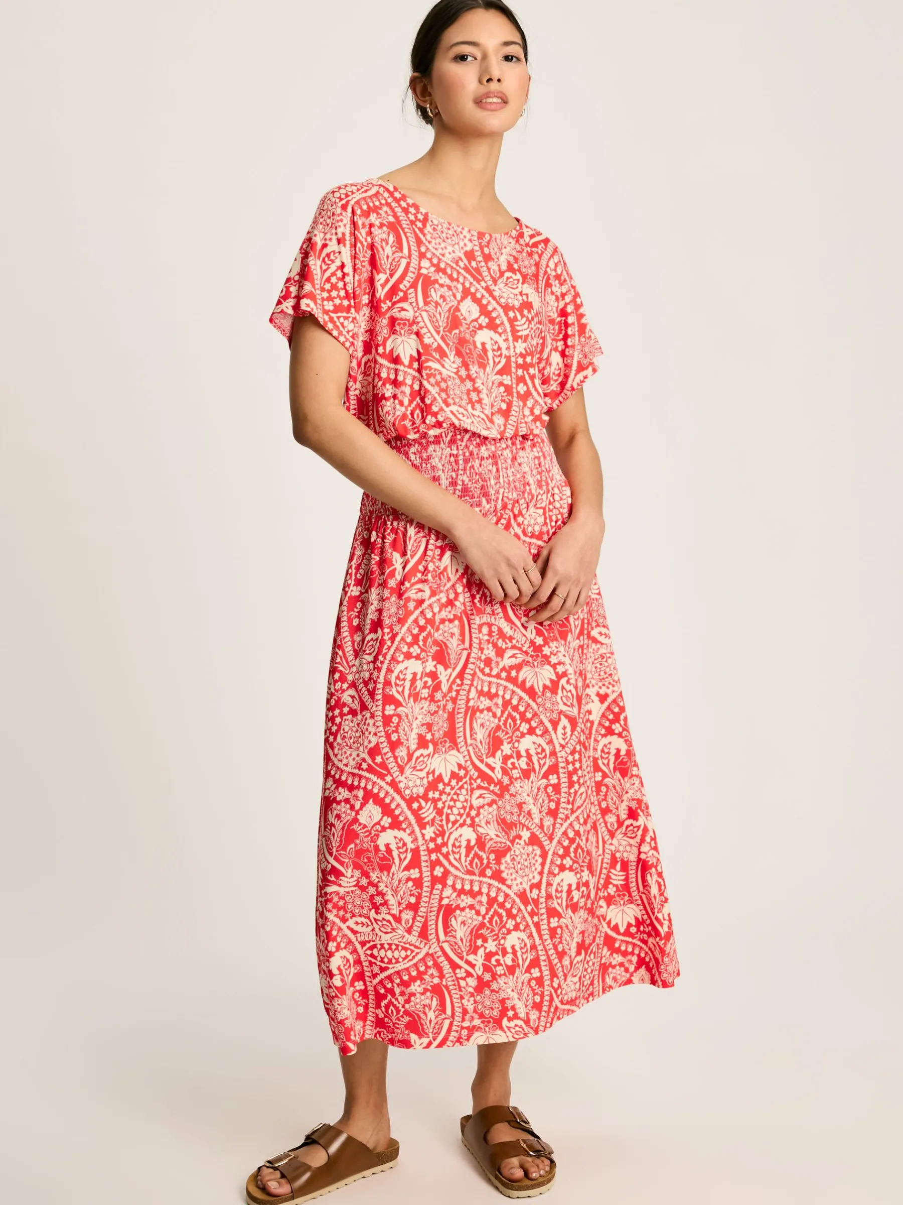 Emmeline Red Paisley Short Sleeve Midi Dress<Joules Sale