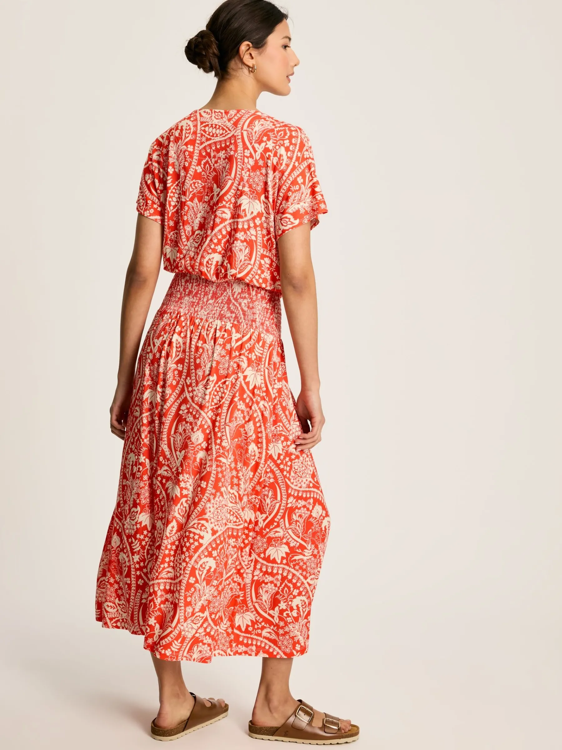 Emmeline Red Paisley Short Sleeve Midi Dress<Joules Sale