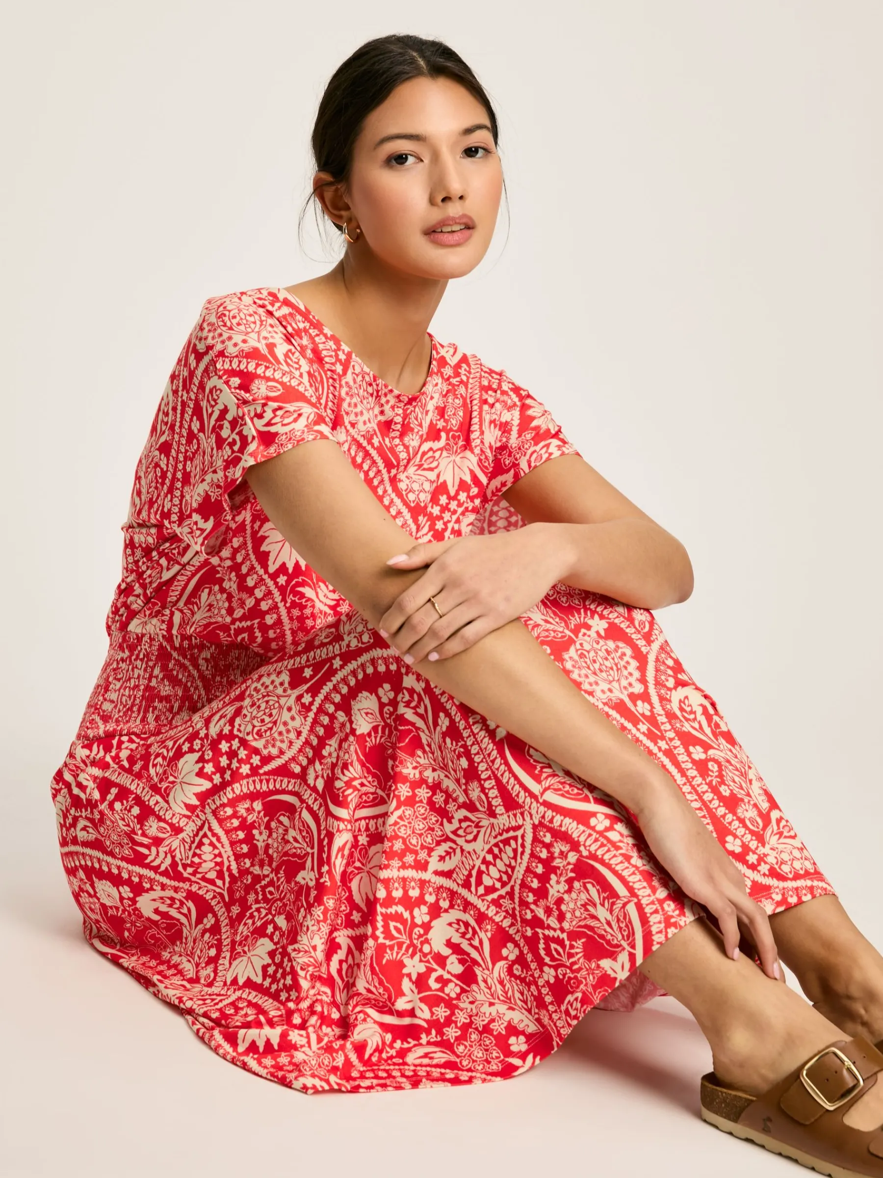 Emmeline Red Paisley Short Sleeve Midi Dress<Joules Sale