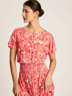 Emmeline Red Paisley Short Sleeve Midi Dress<Joules Sale
