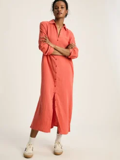 Erica Coral Pink Button Through Cotton Shirt Dress<Joules Hot
