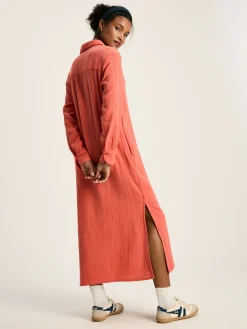 Erica Coral Pink Button Through Cotton Shirt Dress<Joules Hot