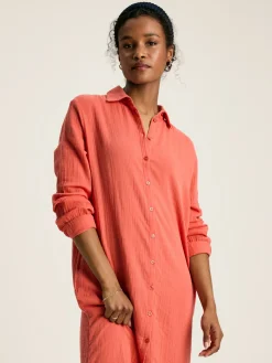 Erica Coral Pink Button Through Cotton Shirt Dress<Joules Hot