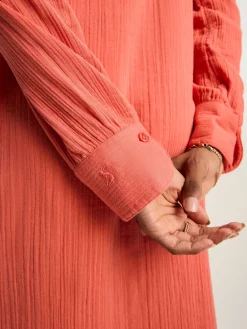Erica Coral Pink Button Through Cotton Shirt Dress<Joules Hot