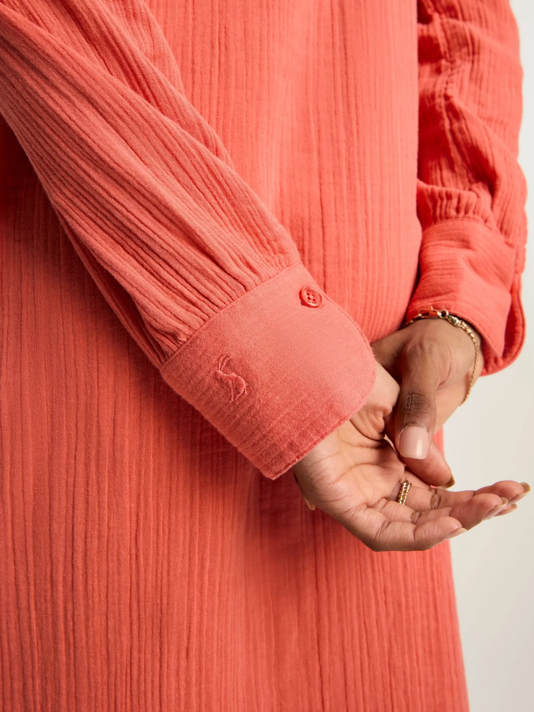 Erica Coral Pink Button Through Cotton Shirt Dress<Joules Hot