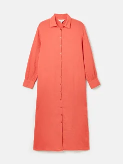 Erica Coral Pink Button Through Cotton Shirt Dress<Joules Hot