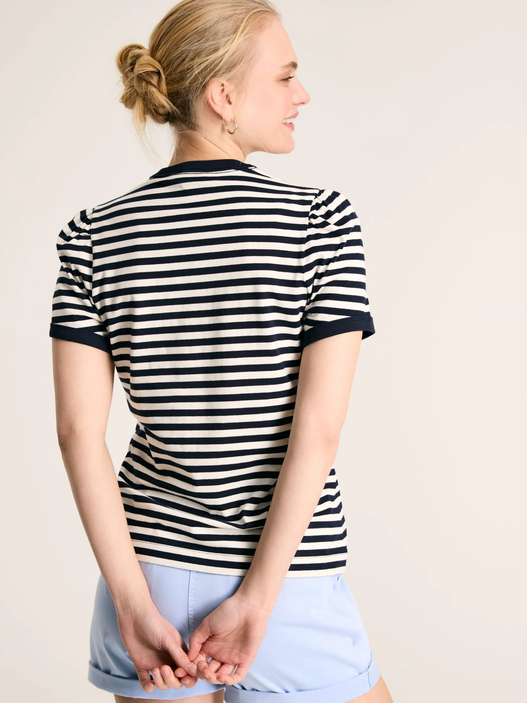 Erin Navy Blue Stripe Short Sleeve T-Shirt<Joules Outlet