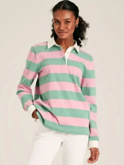 Falmouth Pink & Green Striped Cotton Rugby Shirt<Joules New