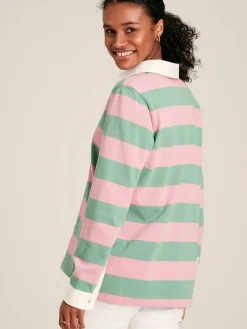 Falmouth Pink & Green Striped Cotton Rugby Shirt<Joules New